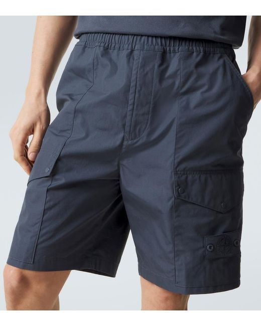 Stone Island Blue Ghost Cotton Canvas Cargo Shorts for men