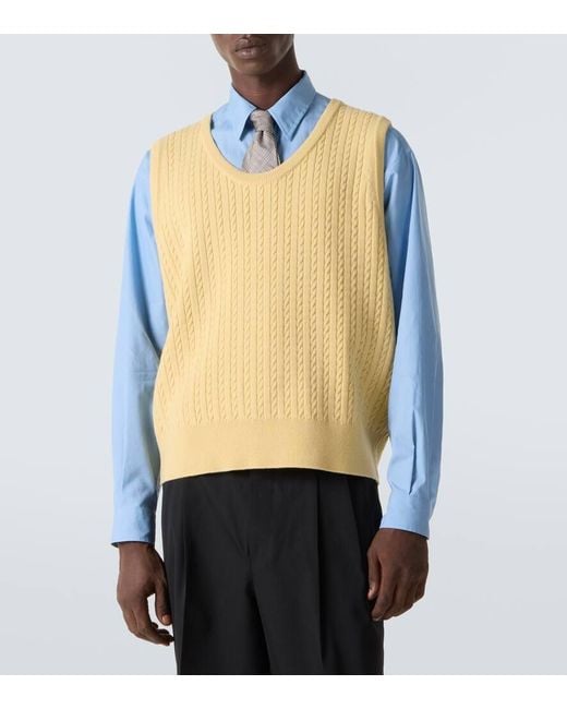Auralee Yellow Cable-Knit Wool Vest for men