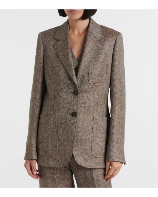 Loro Piana Brown Eleanor Chevron Linen Blazer