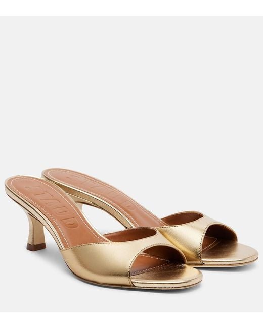Staud Brown Brigitte 100 Metallic Leather Mules