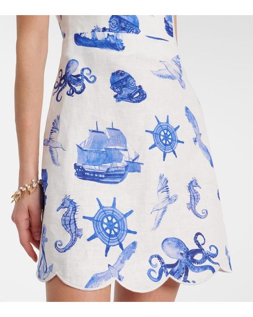 Farm Rio Blue Printed Linen Minidress