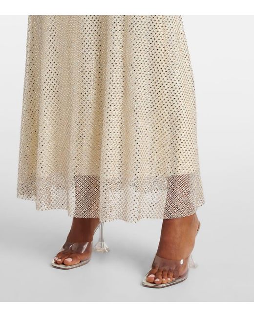 Self-Portrait Natural Maxikleid Aus Mesh Mit Kristallen