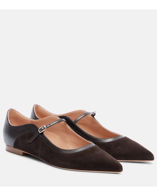 Malone Souliers Brown Corina Leather And Suede Mary Jane Flats