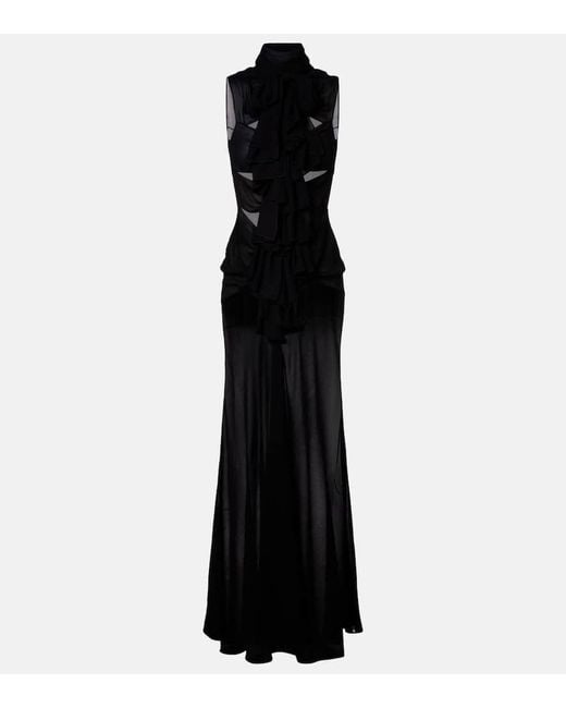 Alaïa Black Cutout Ruffled Jersey Gown