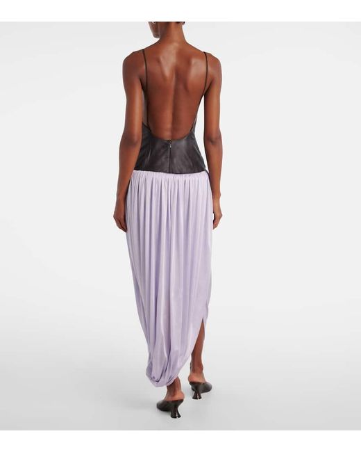 JACQUES WEI Purple Leopard-Print Draped Maxi Dress
