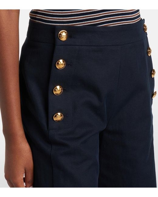Nili Lotan Blue Reed Cotton And Linen Flared Pants