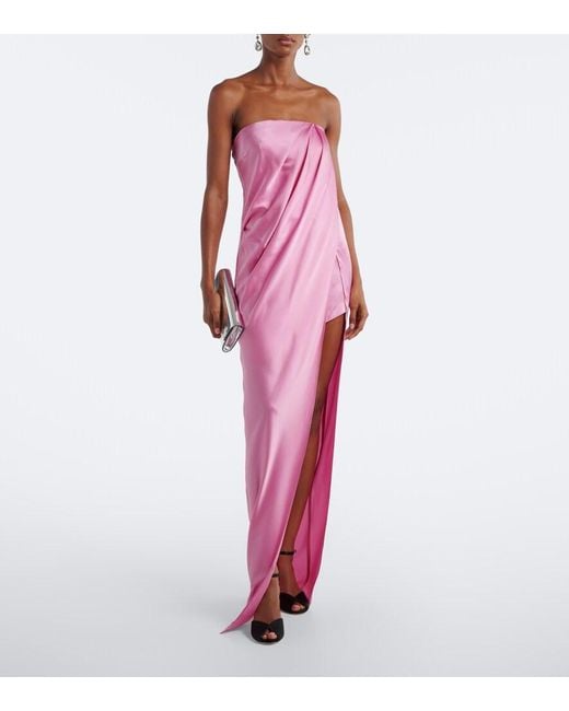 The Sei Pink Draped Strapless Silk Satin Gown