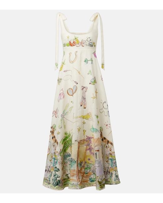 ALÉMAIS White Bedrucktes Midikleid Anouk Aus Leinen