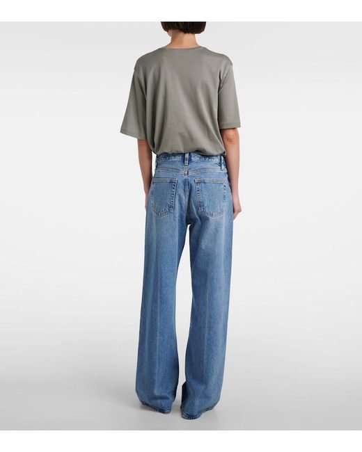 FRAME Blue Loose Mid-Rise Wide-Leg Jeans