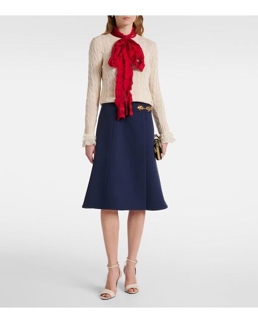 Valentino Blue Virgin Wool Crepe Midi Skirt