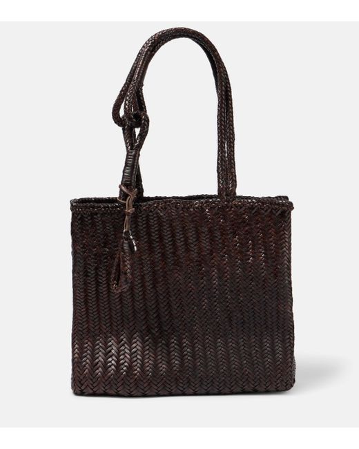 Lemaire Black Chevron Medium Leather Tote Bag