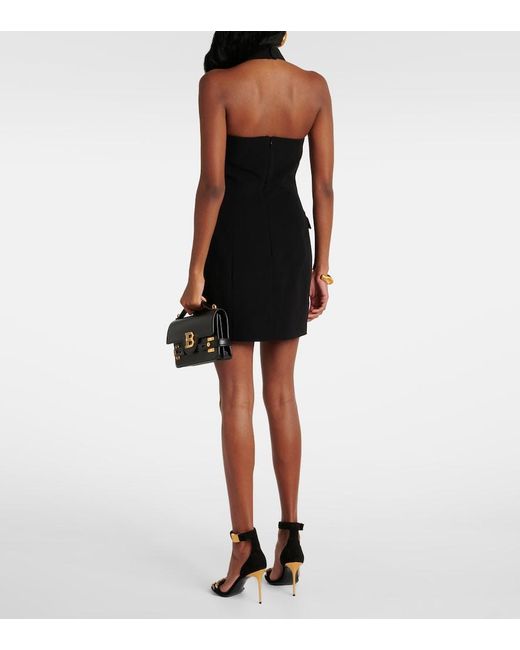 Balmain Black Elegant Chain-Buttoned Halter Mini Dress