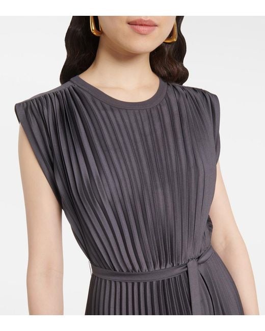 Joseph Black Volta Belted Plisse Satin Midi Dress