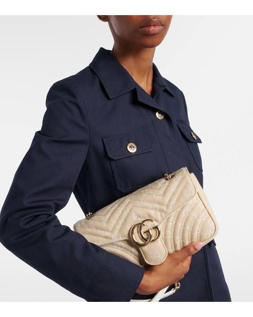 Gucci Natural Schultertasche Gg Marmont Small Aus Denim