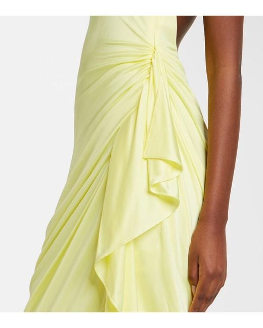 Versace Yellow Medusa Draped Jersey Gown