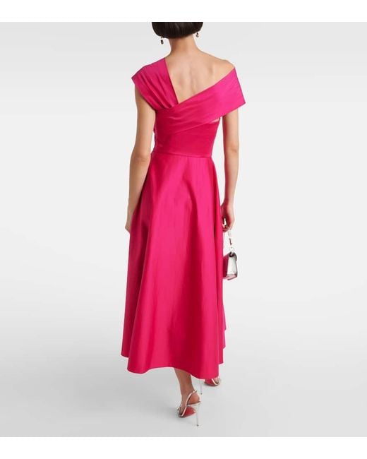 Roland Mouret Pink Gathered Cotton-Blend Midi Dress