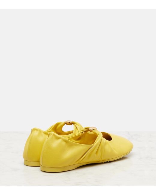 Loewe Yellow Pebble Soft Leather Mary Jane Flats