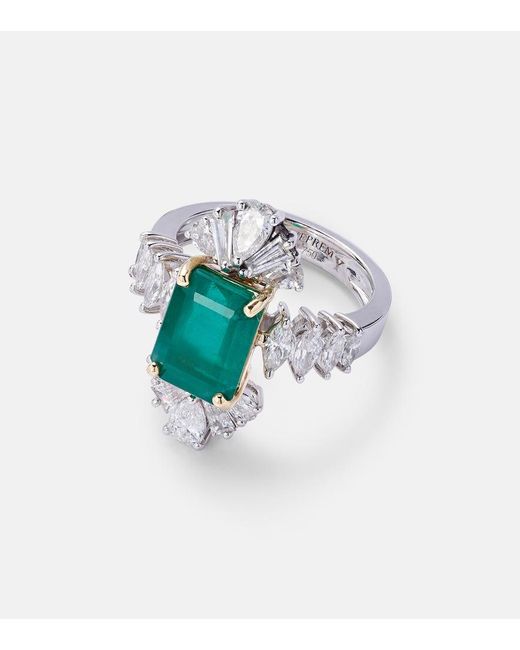 YEPREM White Ring Reign Supreme Aus 18Kt Weissgold Mit Diamanten Und Smaragd
