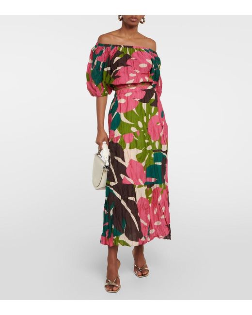 Velvet Red Lydia Printed Cotton And Silk Maxi Skirt