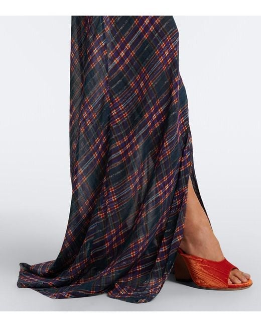 Dries Van Noten Blue Checked Lame Shirt Dress