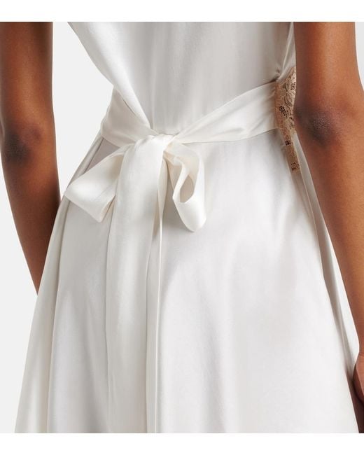 Doen White Junia Lace-Trimmed Silk Satin Minidress