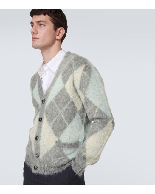 Cardigan Argyle en laine melangee AMI pour homme en coloris Gray