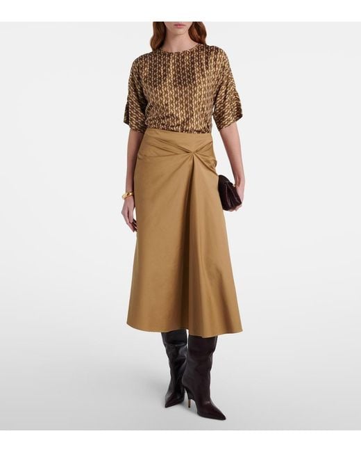 Max Mara Natural Paggi Cotton-Blend Satin Midi Skirt