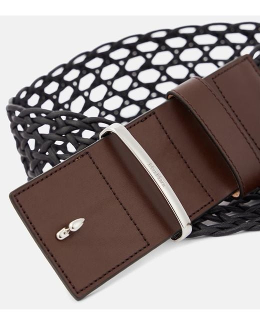 Max Mara Black Guertel Aus Leder Und Canvas