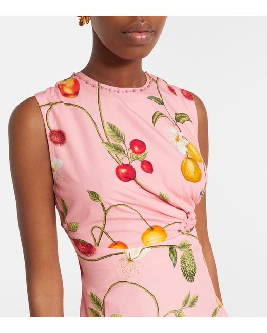 Agua Bendita Pink Otono Printed Cotton Midi Dress