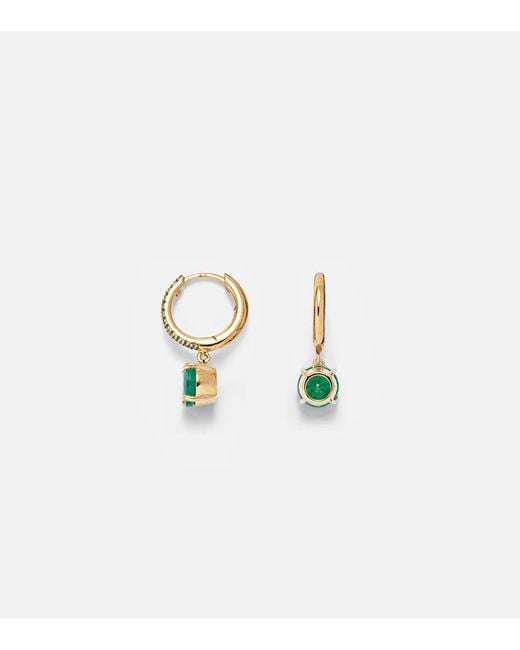 Ileana Makri Green Grass Seed 18Kt Hoop Earrings With Emeralds