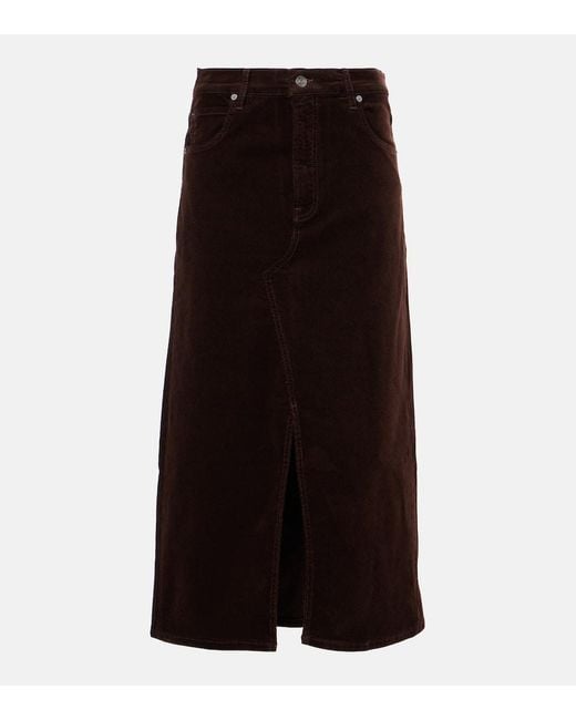 FRAME Black Corduroy Button-Front Midi Skirt