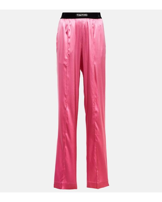 Tom Ford Pink High-Rise Silk-Blend Satin Pants