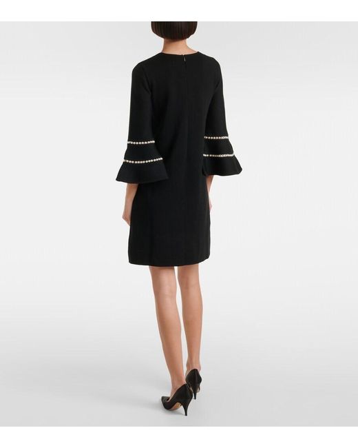 Carolina Herrera Black Embellished Wool-Blend Minidress