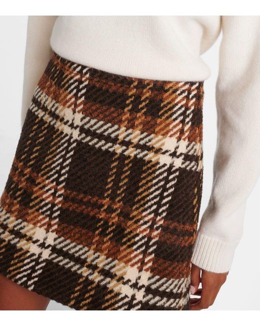 Patou Brown Checked Wool-Blend Miniskirt