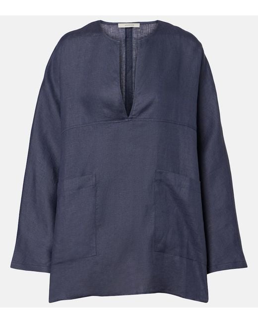 Asceno Blue Oversized Linen Top