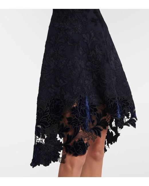 Oscar de la Renta Black Robe Aus Guipure-Spitze Und Samt