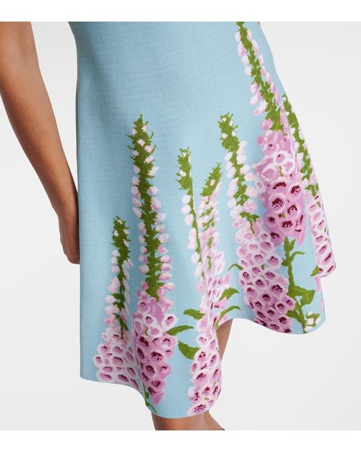 Oscar de la Renta Blue Floral Jacquard Minidress