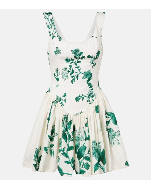 Agua Bendita Green Pluma Floral Cotton Minidress