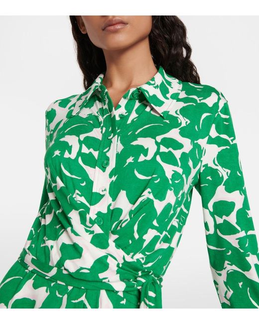 Diane von Furstenberg Green Didi Floral-Print Shirtdress
