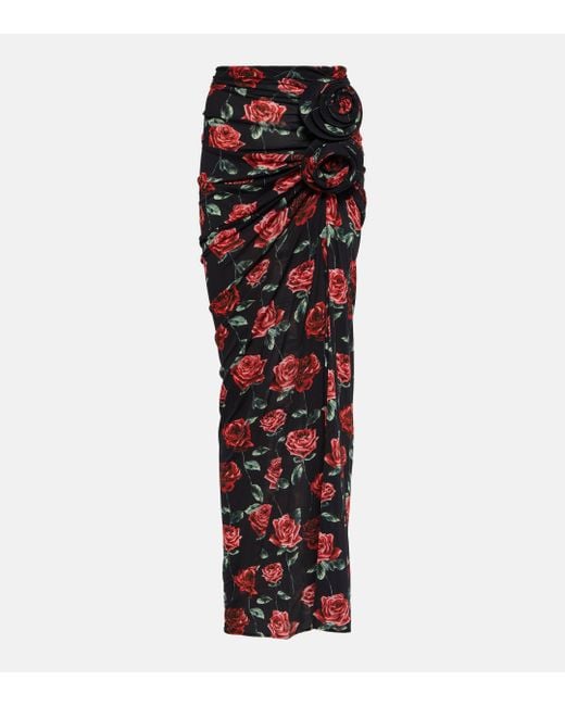 Magda Butrym Red Floral-applique Maxi Skirt