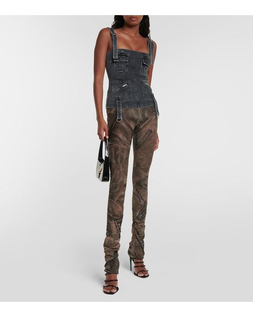 Blumarine Green Printed Low-Rise Skinny Pants
