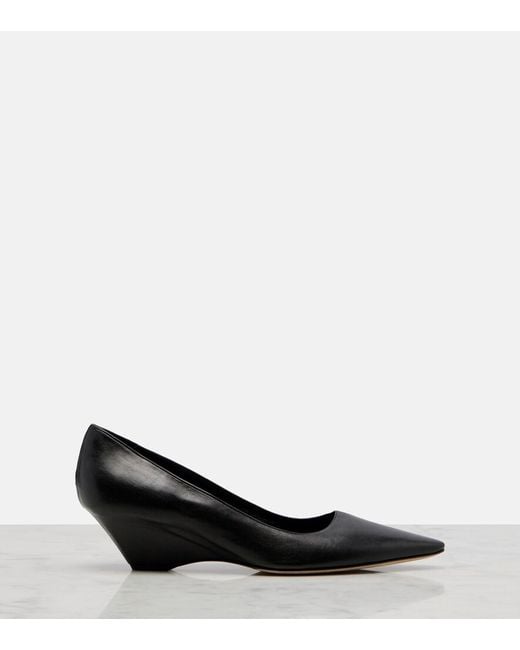 The Row Black Liisa Leather Wedges