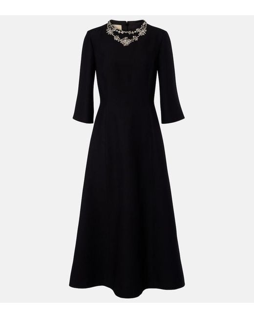 Valentino Black Crepe Couture Embellished Midi Dress