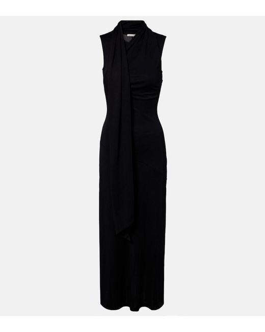 AMI Black Tie-Neck Jersey Midi Dress