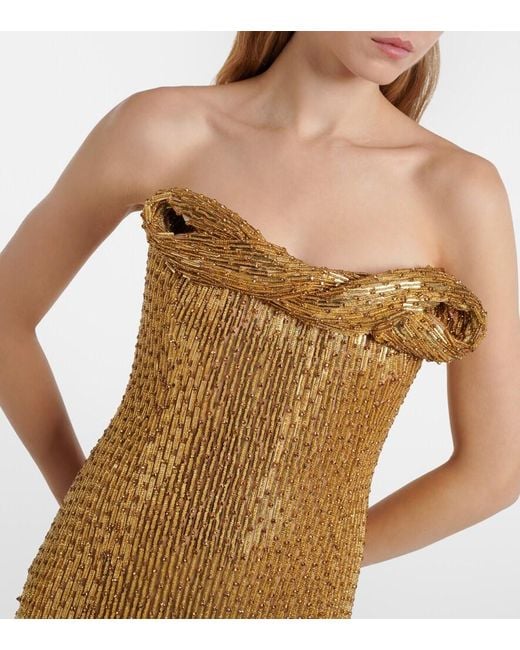 Rachel Gilbert Natural Rosalie Embellished Bustier Gown