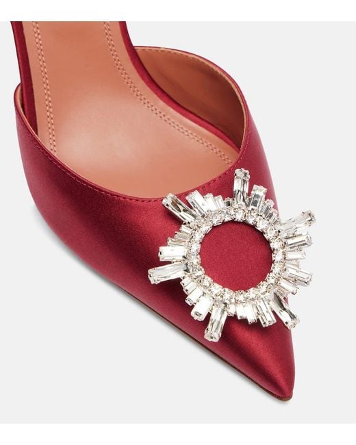 AMINA MUADDI Red Begum 70 Embellished Satin Slingback Pumps