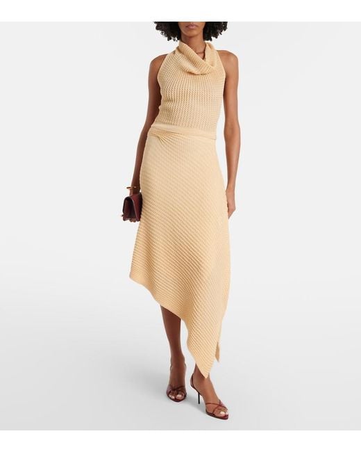 Victoria Beckham Natural Draped Knitted Cotton-Blend Crop Top