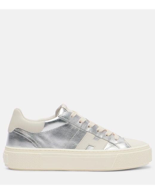 Hogan White Crosswind Metallic Leather Sneakers