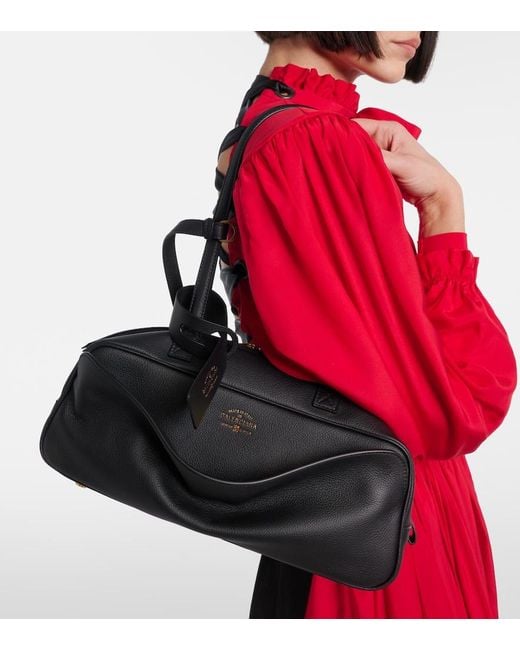 Balenciaga Black Carrie Small Leather Bowling Bag