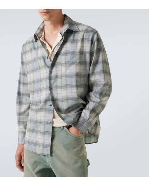 Auralee Gray Checked Wool Shirt for men
